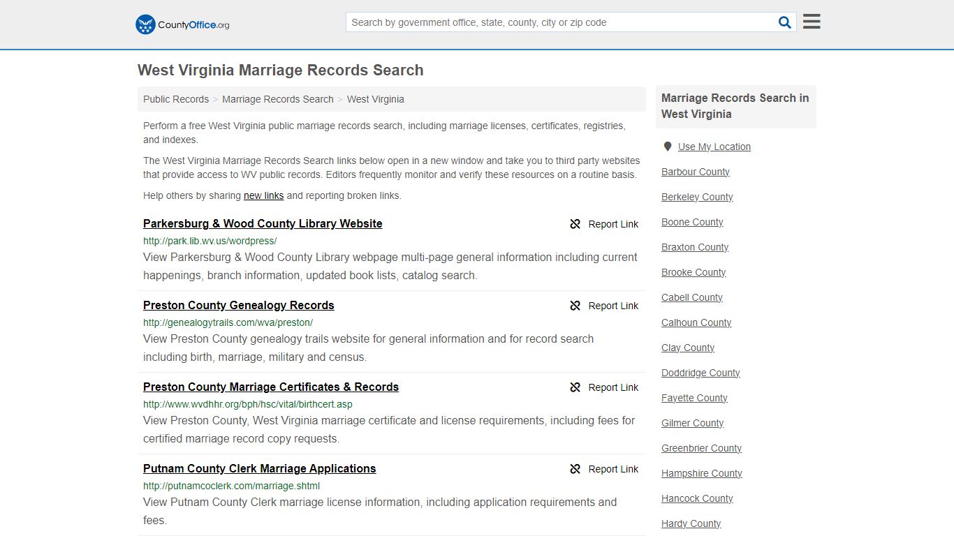 West Virginia Marriage Records Search - County Office